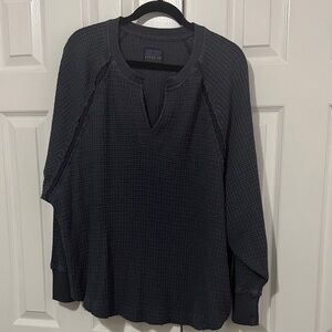 American Eagle Outfitters overs Navy Blue Waffle Thermal Split-V Neck Pullover